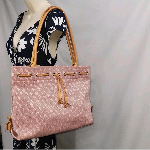 Dooney & Bourke Handbags - Dooney & Bourke Signature Tulip Tassel Tote DB Monogram Brown